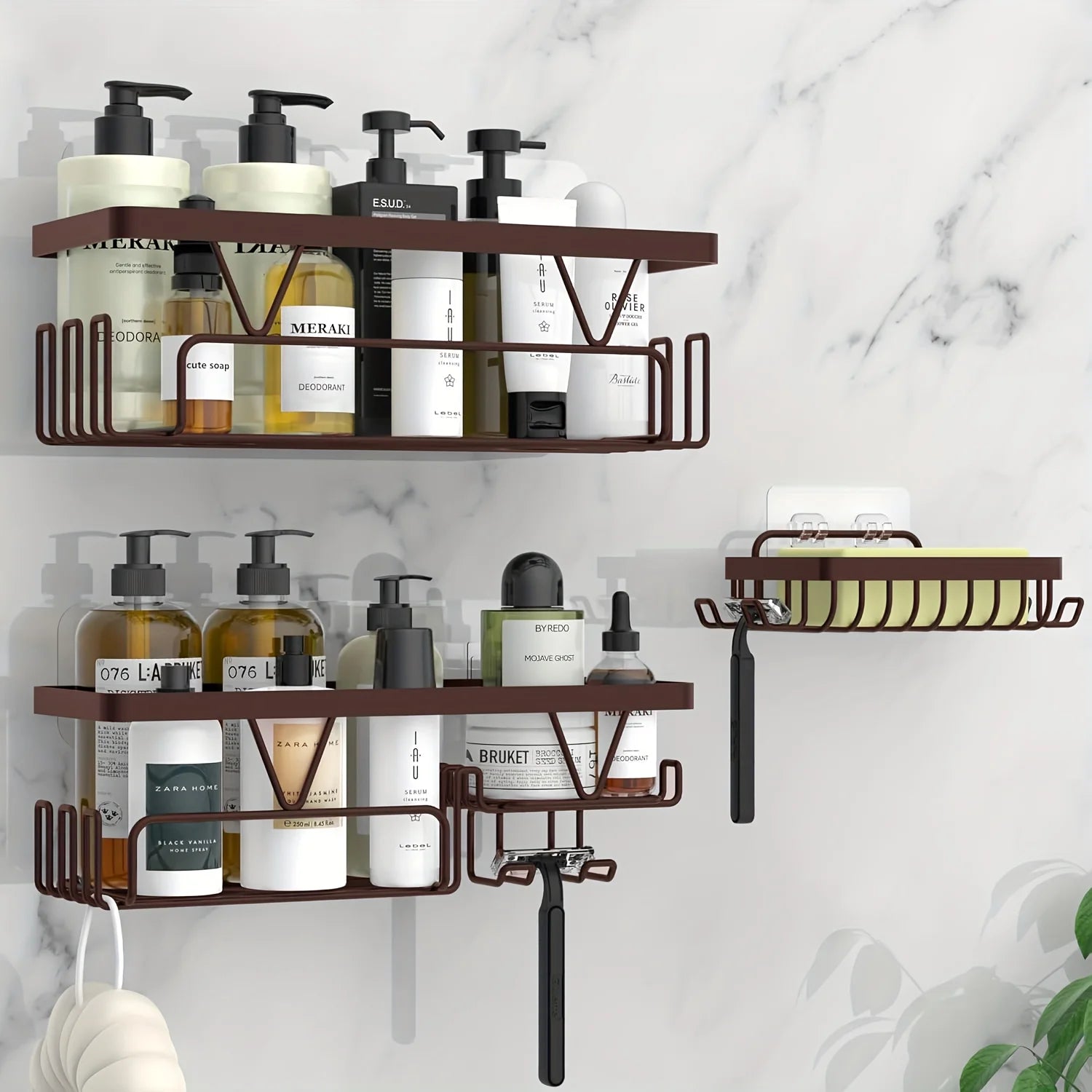 Shower Caddy, 3 Pack Shower Shelves for Inside Bathroom, Rustproof Adhesive Bathroom Organizer with Soap Holder, No Drilling Washroom Organizers and Storage for Bathtub Room/Kitchen/Home