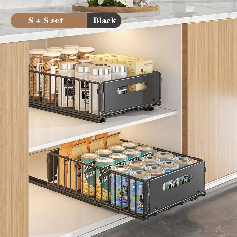 2PCS Pull Out Cabinet Organizer Under Sink Organizer Slide Out Drawers Pantry Shelves Drawer Storage for Kitchen Cabinet