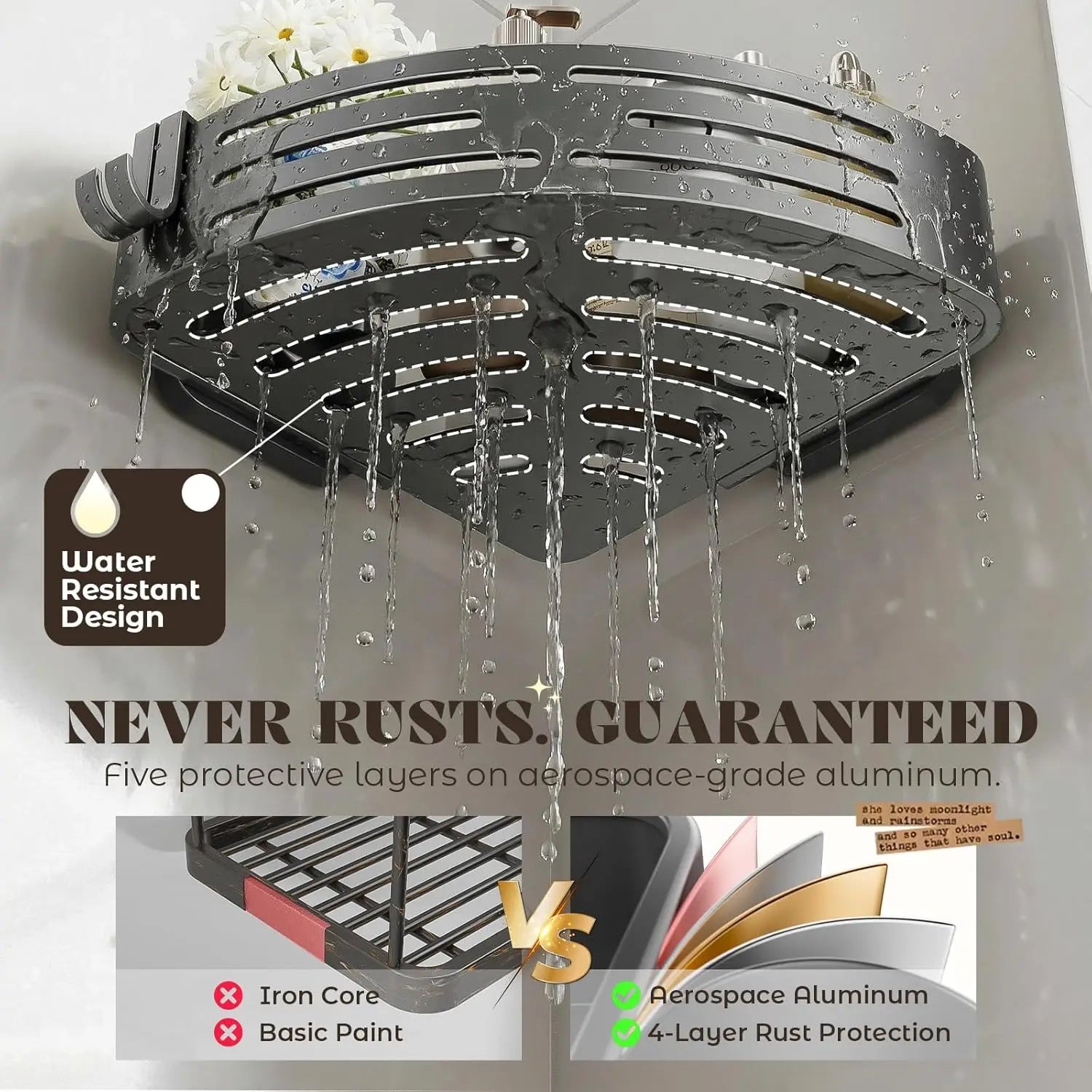 Strong Vacuum Suction Corner Shelf, Bathroom Vanity Organizer, Holds Shampoo Soap, No Tools Needed