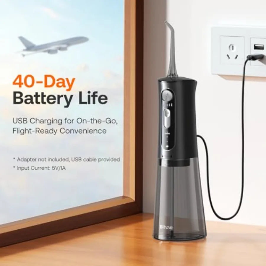 Water Dental Flosser for Teeth, Cordless Water Teeth Cleaner Picks, 3 Modes 5 Intensities, IPX7 Waterproof, Rechargeable Water