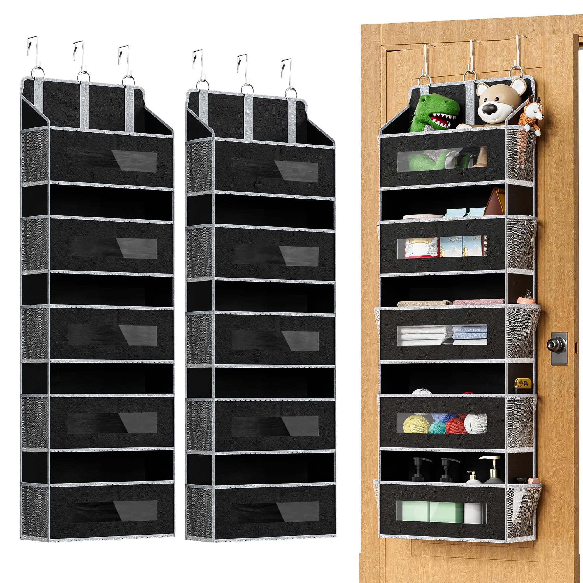 Over Door Organizer, 5-Shelf Hanging Storage w/ 5 Large Pockets, Anti-Tilt 44lb Load for Bedroom, Bathroom, Pantry, Nursery, Bla