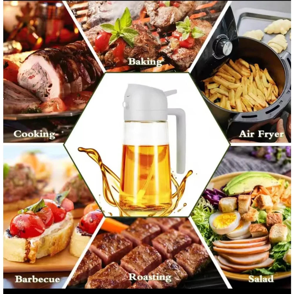 Premium Glass Oil Mister Sprayer Bottle for Kitchen Cooking and Baking 16oz Leak Proof Olive Oil Dispenser with Refillable Brush Perfect for Air Fryer Roasting Grilling BBQ Salad Dressing and Healthy Low Fat Frying High