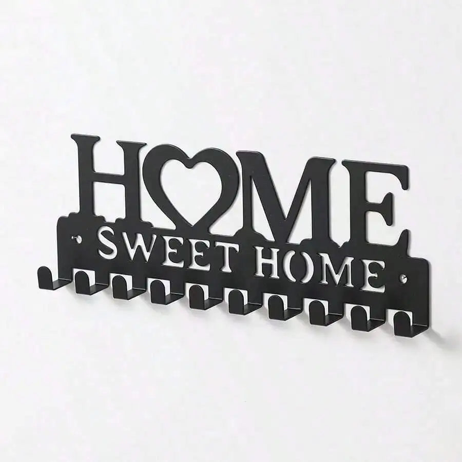 1pc Black Key Holder Wall Mounted Storage Rack, Metal Art Decorative key hook For Coats, Hats, Entrance Hallway