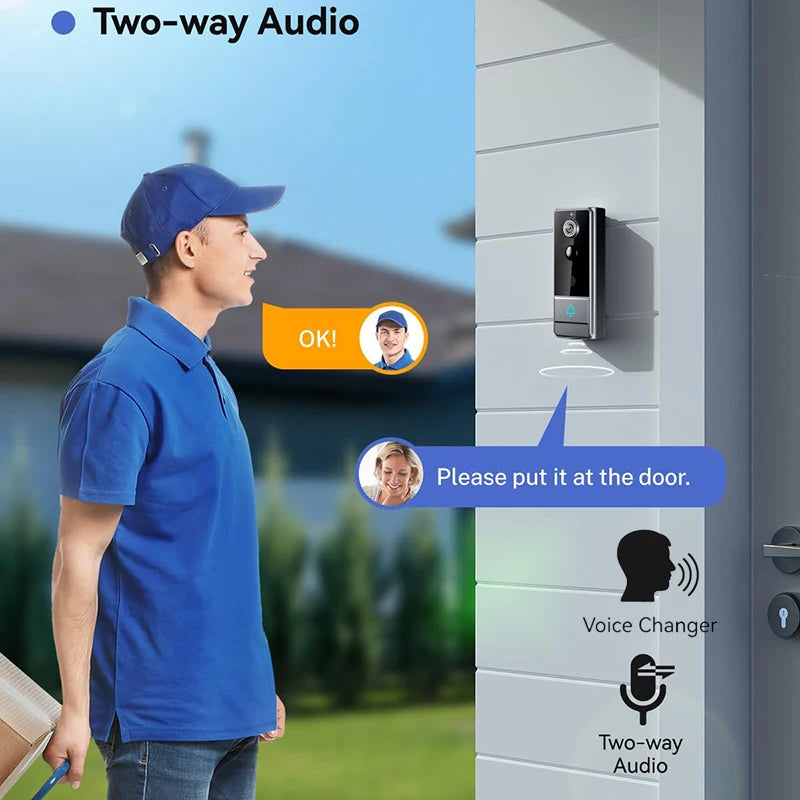 Wireless Smart Video Doorbell, Video Doorbell Camera, Home Security WiFi Doorbell Camera, PIR Motion Doorbell