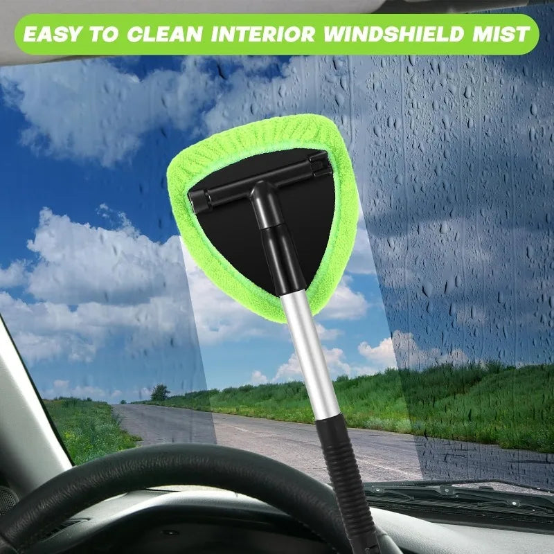 Windshield Cleaner Tool – Car Interior Window Cleaning Kit with Extendable Handle & 4 Microfiber Pads, Auto Wiper Inside Windshield Brush for Car & Home Windows