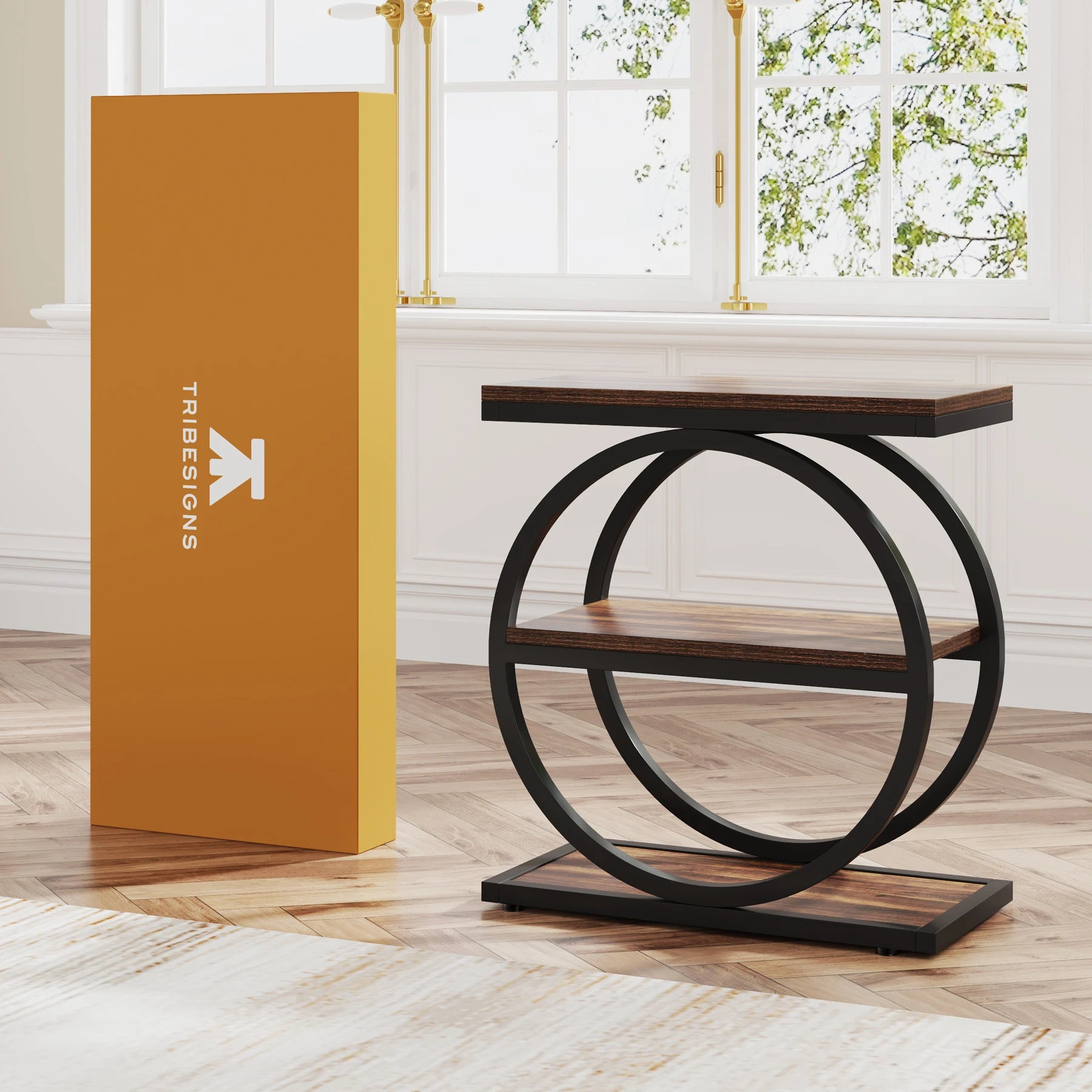 Tribesigns End Table, Narrow End Table with 3 Storage Shelves, Wooden Side Table, Industrial Small Sofa Side Table