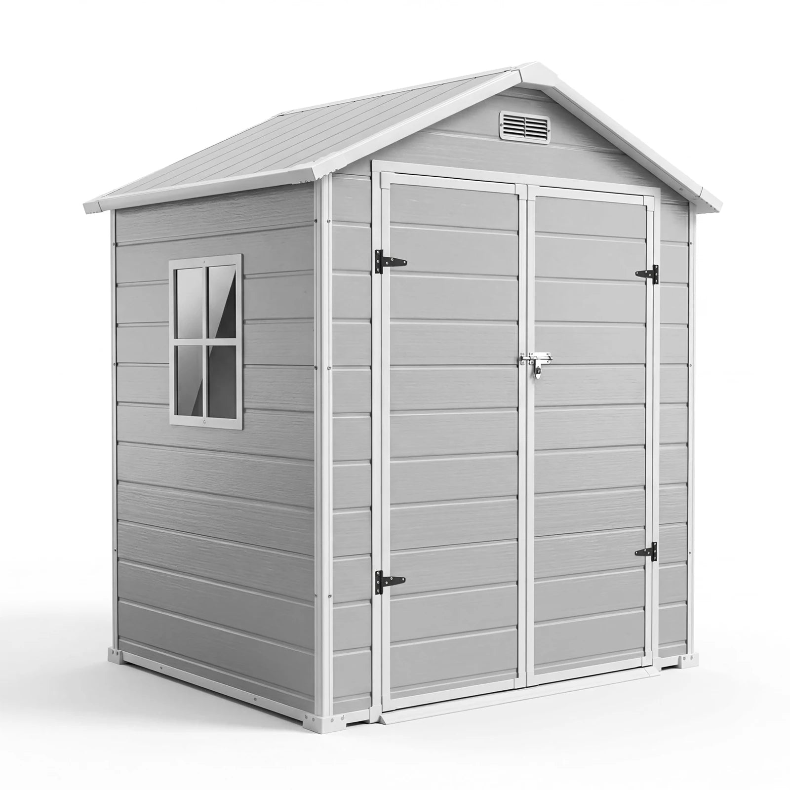 6x4 FT Resin Outdoor Storage Shed, Double Wall Waterproof Lockable Garden Tool Shed With Window, Double Doors For Bike Lawn Mower Patio