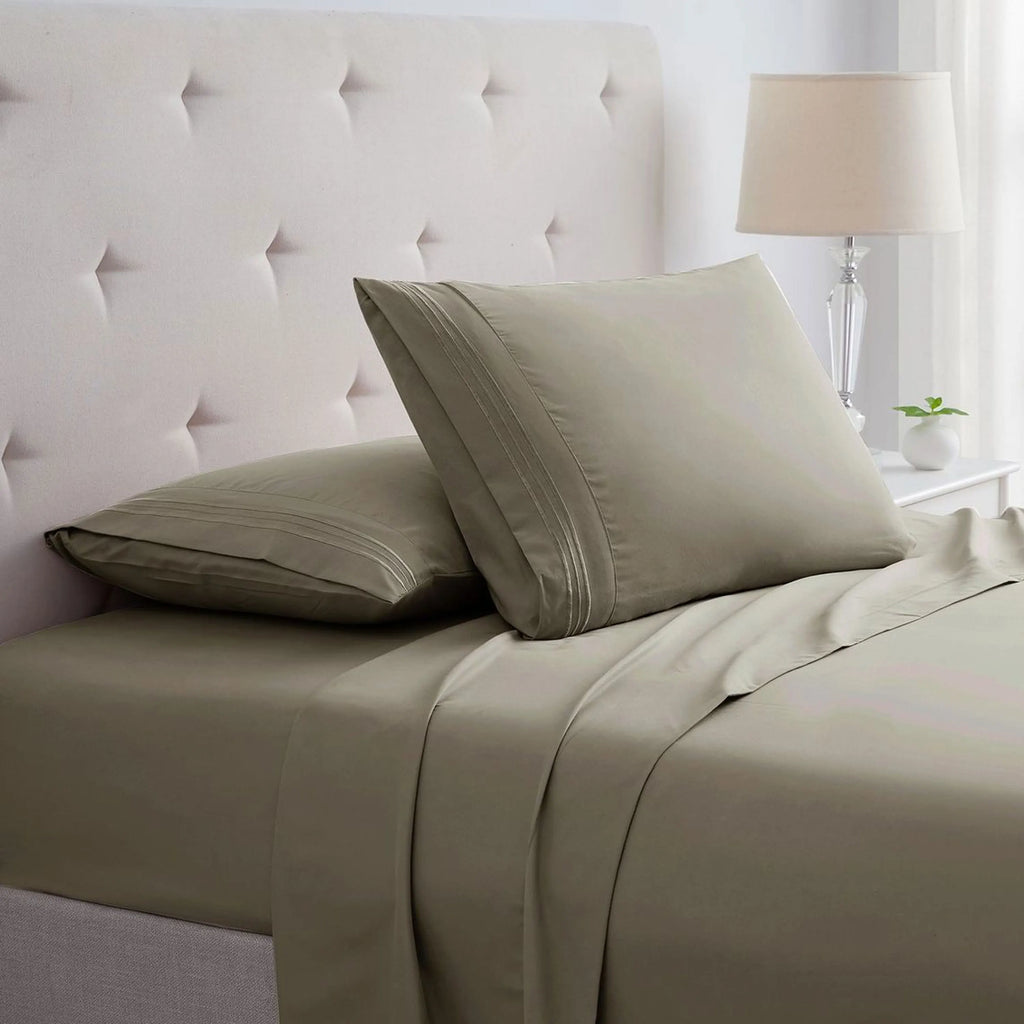 Bamboo 1800 Thread Count 4-Piece 3 Line Embroidered Sheet Set - Egyptian Luxury, Organic, 16 Inch Deep Pocket - Shrink, Fade Wrinkle Resistant
