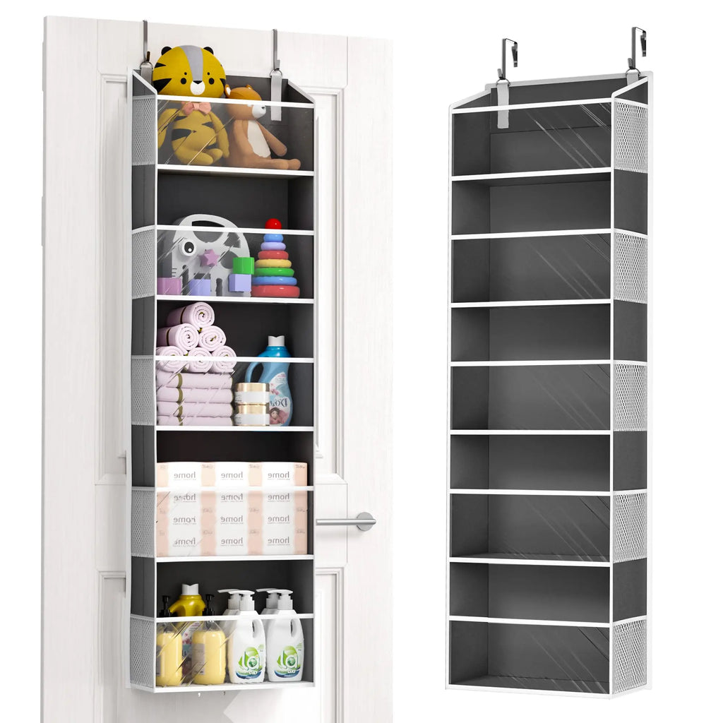 Over Door Organizer, 5-Shelf Hanging Storage w/ 5 Large Pockets, Anti-Tilt 44lb Load for Bedroom, Bathroom, Pantry, Nursery, Bla