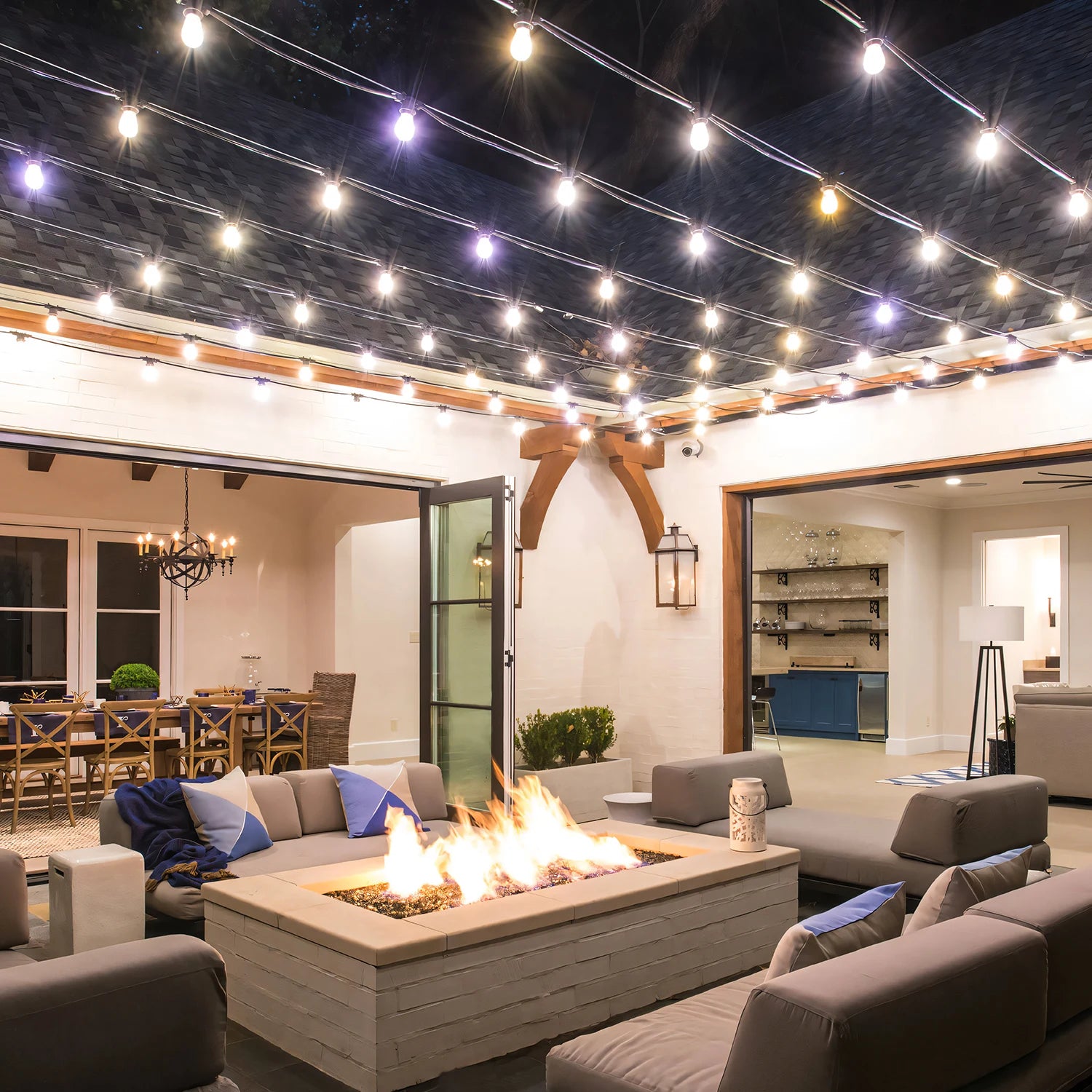 100FT S14 LED String Lights, 24 Bulbs, 2700K Warm White, E12 Base, Black Cord, High Voltage Outdoor Patio Lights