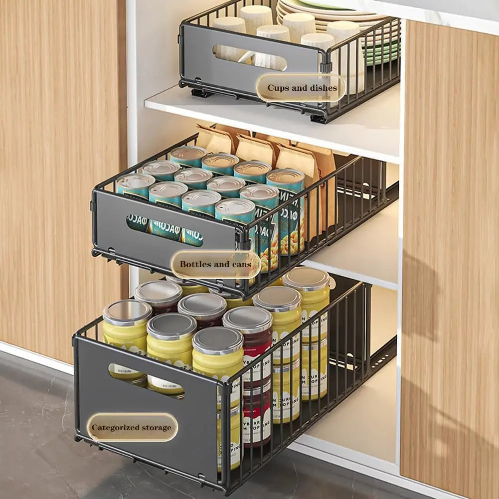 2PCS Pull Out Cabinet Organizer Under Sink Organizer Slide Out Drawers Pantry Shelves Drawer Storage for Kitchen Cabinet