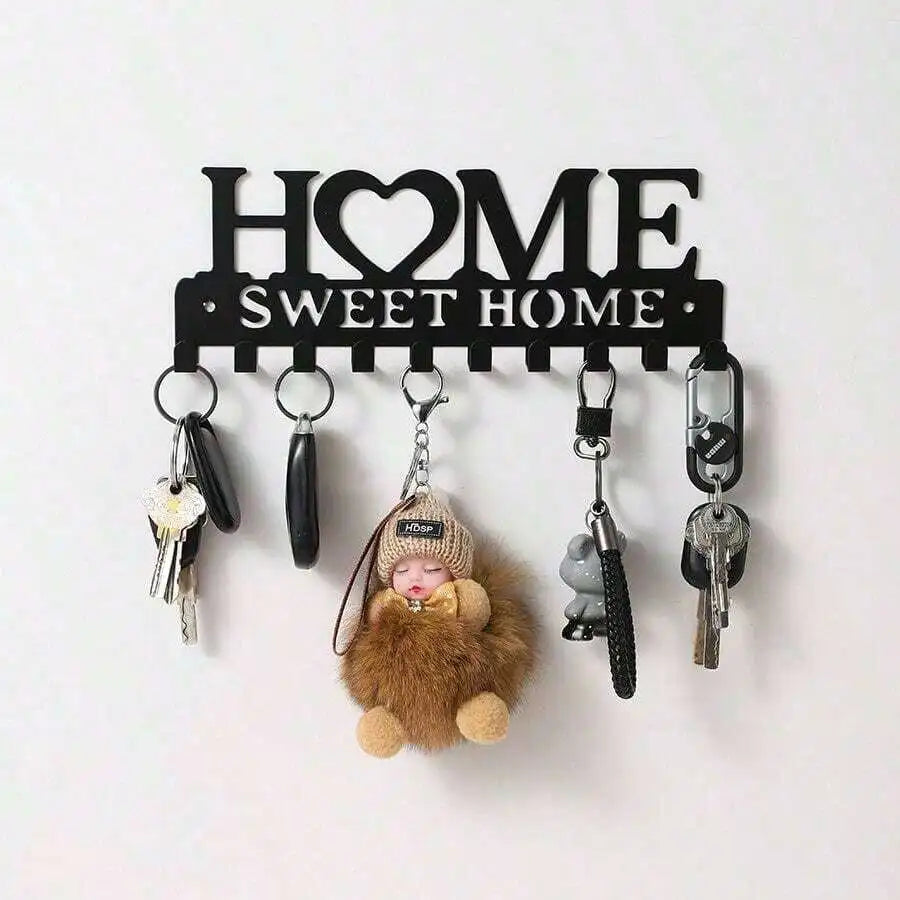 1pc Black Key Holder Wall Mounted Storage Rack, Metal Art Decorative key hook For Coats, Hats, Entrance Hallway