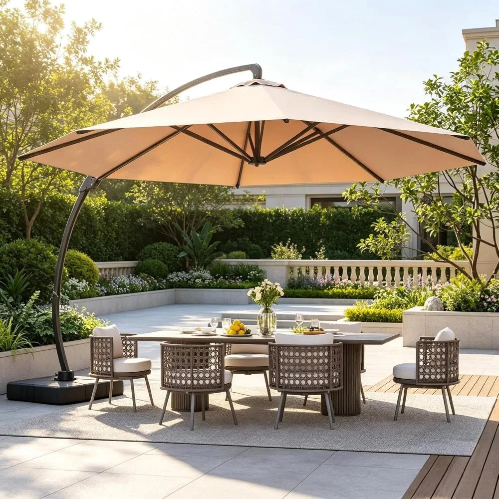 Large Heavy-Duty Cantilever Umbrella with 360° Rotation, Windproof Ribs for Outdoor Patios, Pools, Decks, Gardens