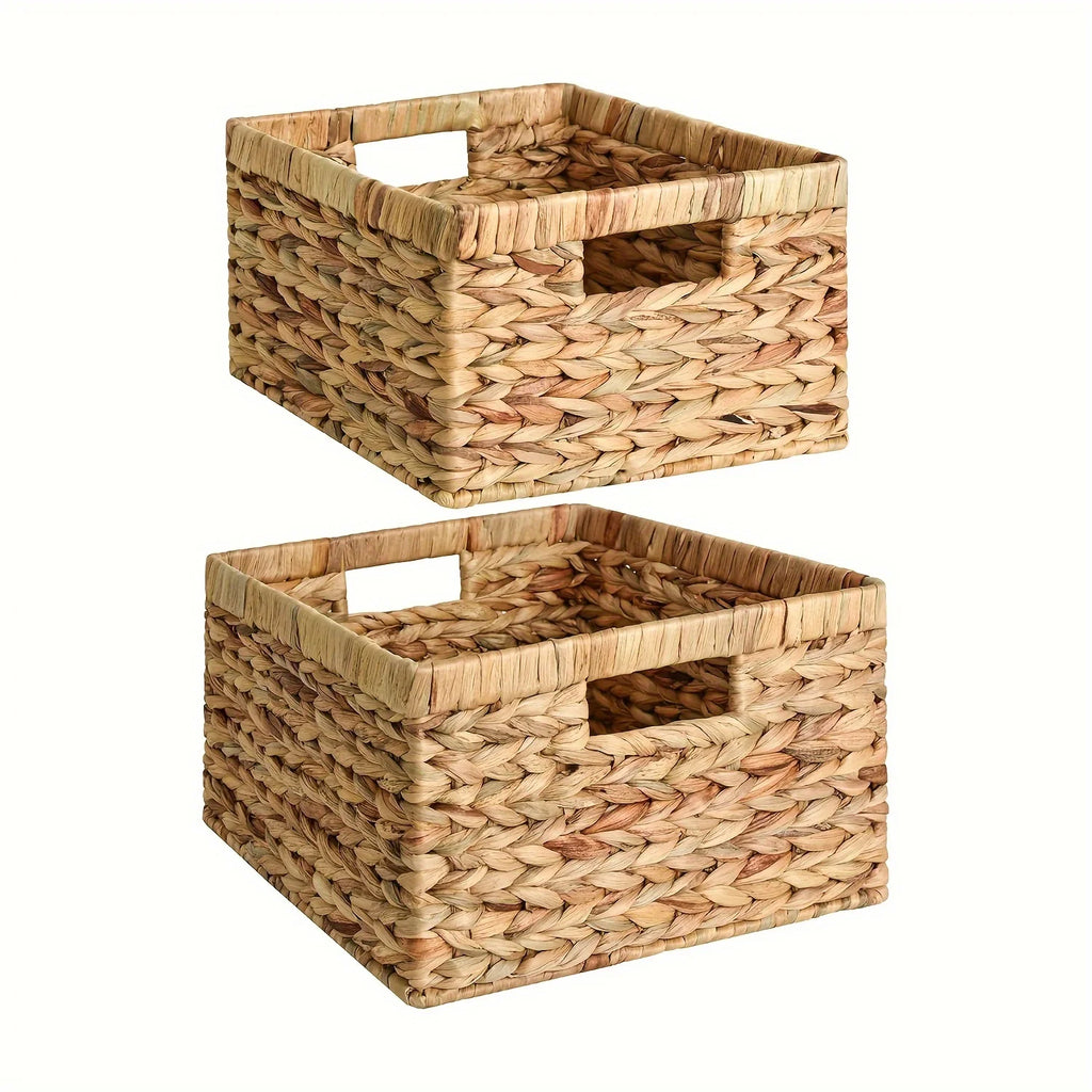 Storage Baskets, Square Wicker Baskets With Built-in Handles, Hand-Woven Baskets For Bedroom, Bathroom, Pantry, Shelves, Shelf Baskets