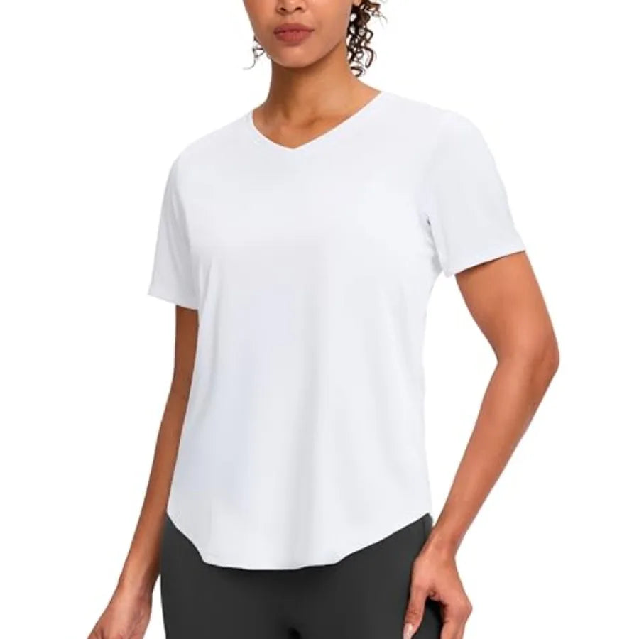 Womens Workout Shirts V-Neck Short Sleeve UPF 50+ Sun Shirt Moisture Wicking Dry Fit Top for Gym, Running, Athletic