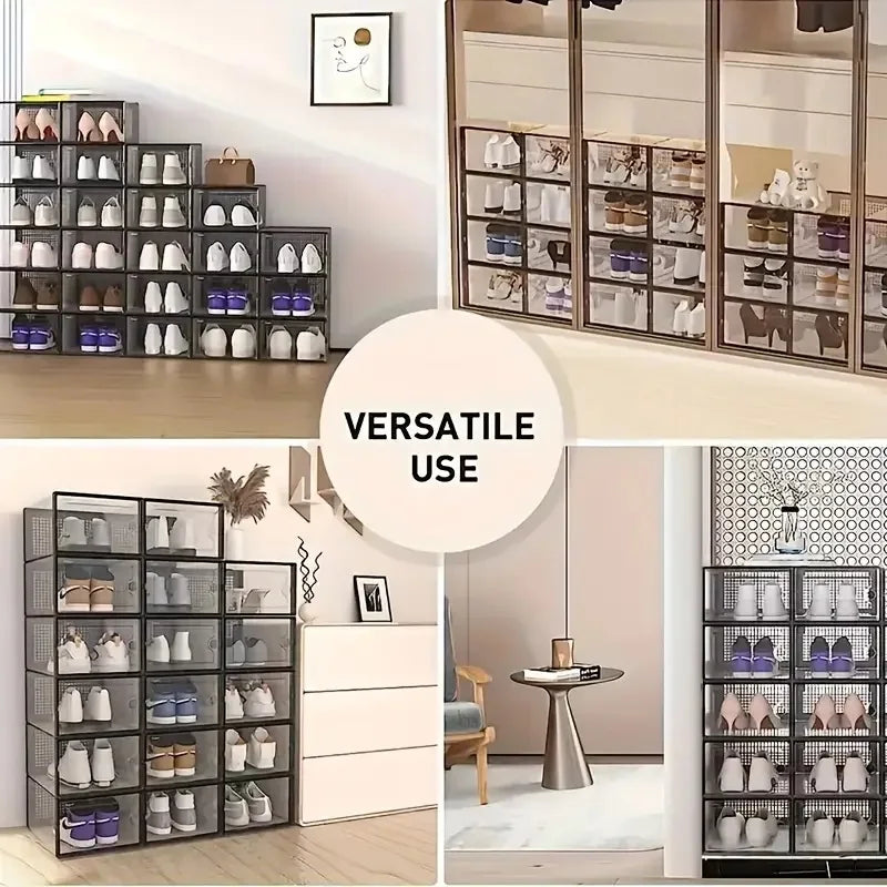 24pcs Large Stackable Plastic Shoe Storage Boxes Dustproof Transparent Display Cabinet for Men/Women Sports Shoes Boots Hat Organizer