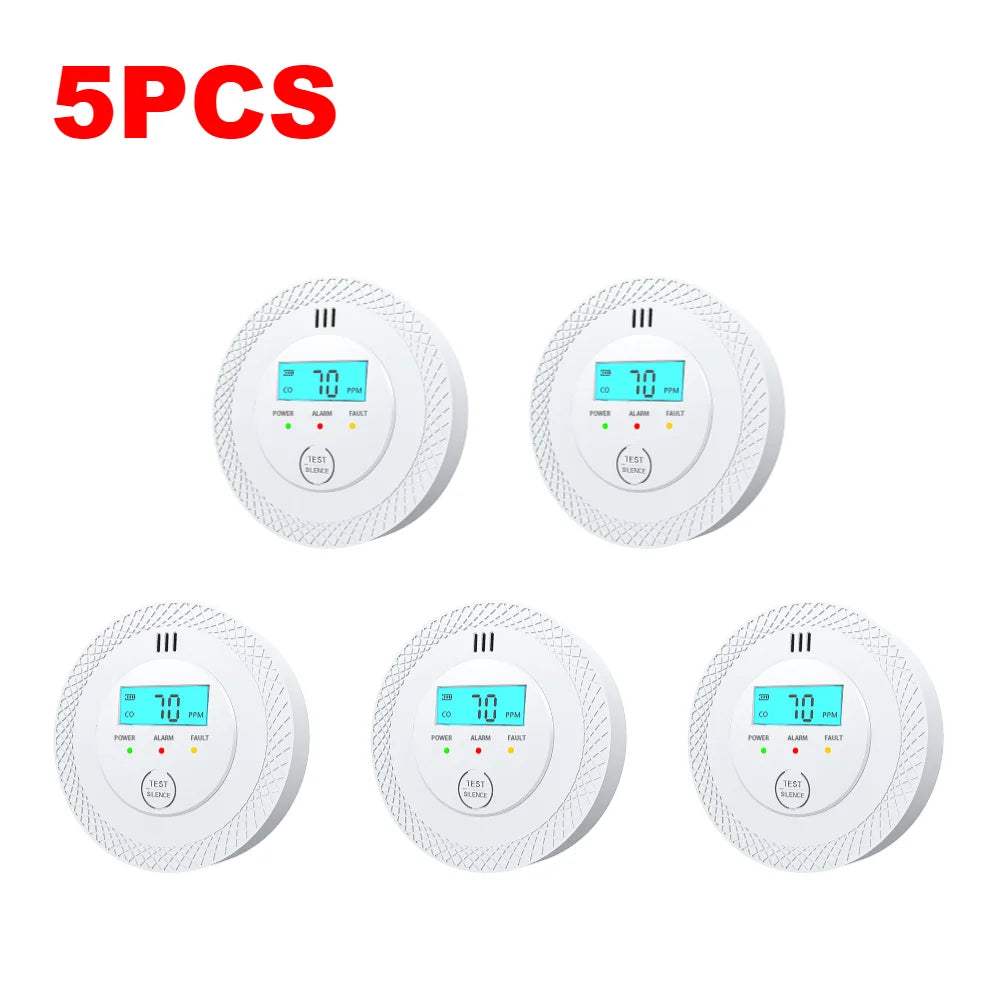 1-5PCS Carbon Monoxide Alarm Detector 85dB High Sensitive CO Alarm Sensor with LCD Display for Home Office Safety Protection ﻿