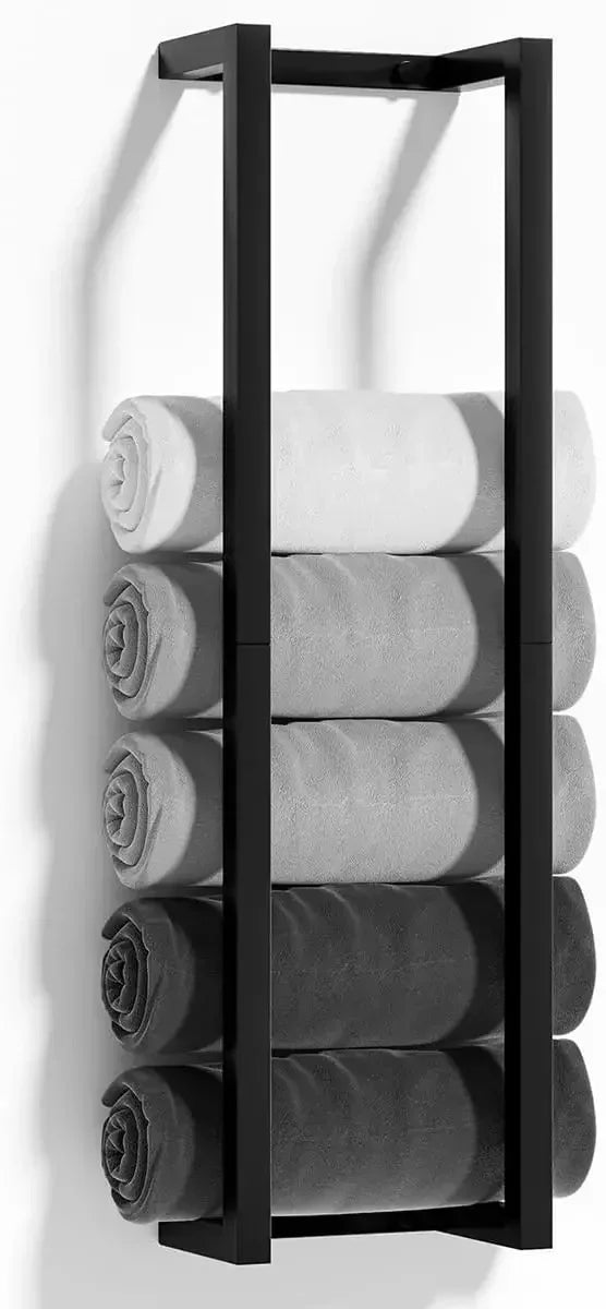 Bathroom towel rack 304 stainless steel towel storage rack, used to roll bath towels, can accommodate 6-8 large towels, wall-mounted 30-inch towel storage rack, used for small space black towel rack
