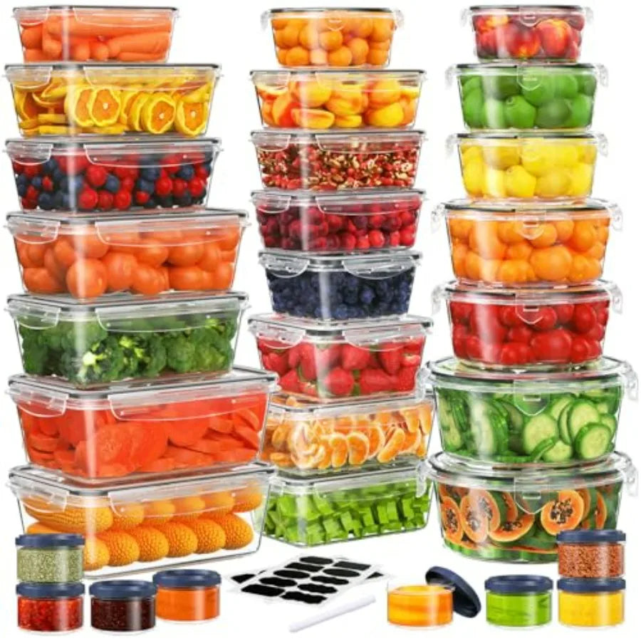 50 PCS Food Storage Containers Set, Plastic Food Containers for Pantry Kitchen Storage and Organization, Microwave and Dishwasher safe