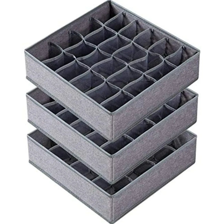 3 Pack Sock Underwear Drawer Organizer Dividers, 64 Cell Fabric Foldable Dresser Organizer for Closet Organizers and Storage Bo