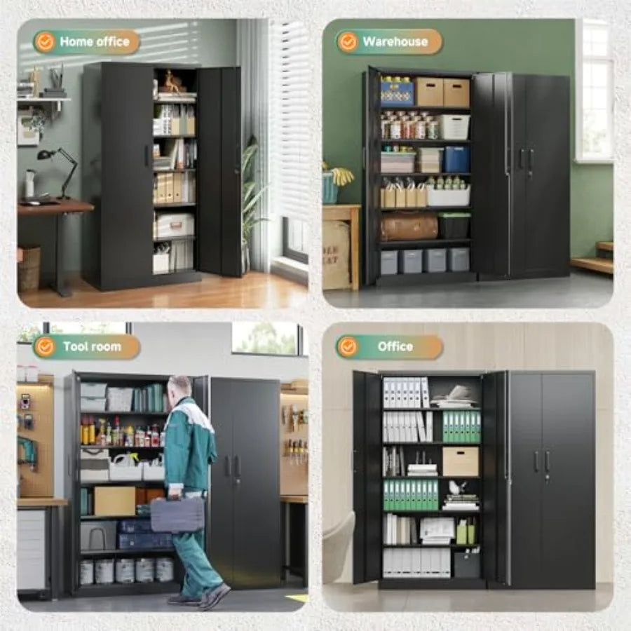 Metal Garage Storage Cabinets with Lock-72 Tall Tool Organizer Steel Lockers, 5 Adjustable Layers Shelves for Home, Office