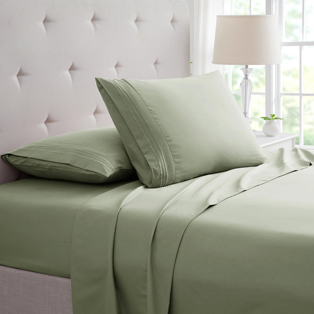 Bamboo 1800 Thread Count 4-Piece 3 Line Embroidered Sheet Set - Egyptian Luxury, Organic, 16 Inch Deep Pocket - Shrink, Fade Wrinkle Resistant