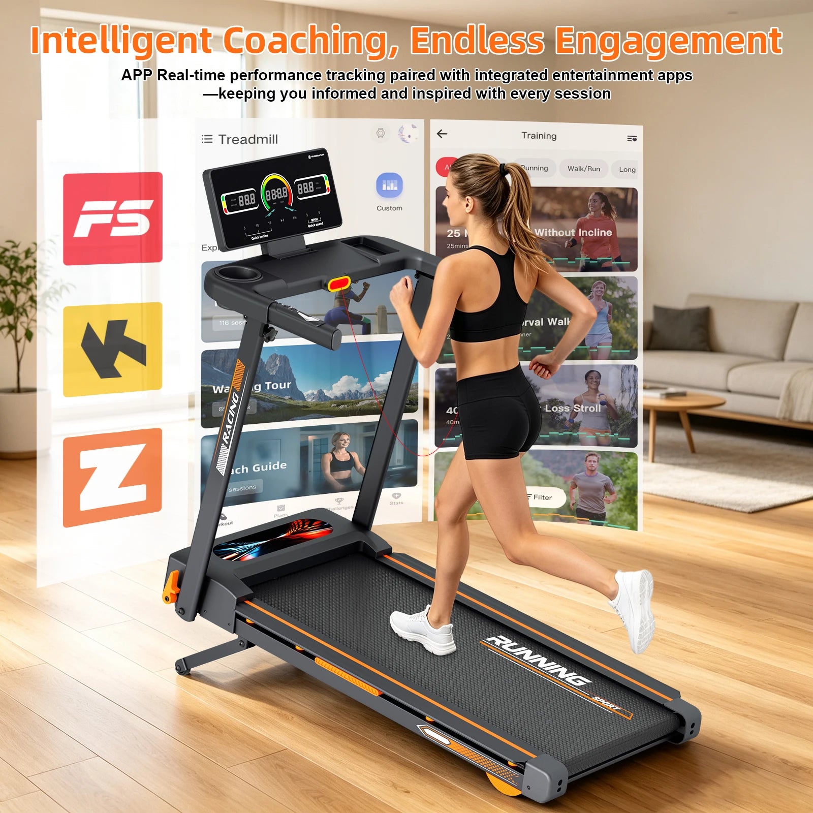 Home Foldable Treadmill with 15% Incline, Quick Fold Frame, Wide Running Belt, Brushless Motor, 12 HIIT Modes, 330 LBS Capacity, Bluetooth App & Heart Rate Monitor