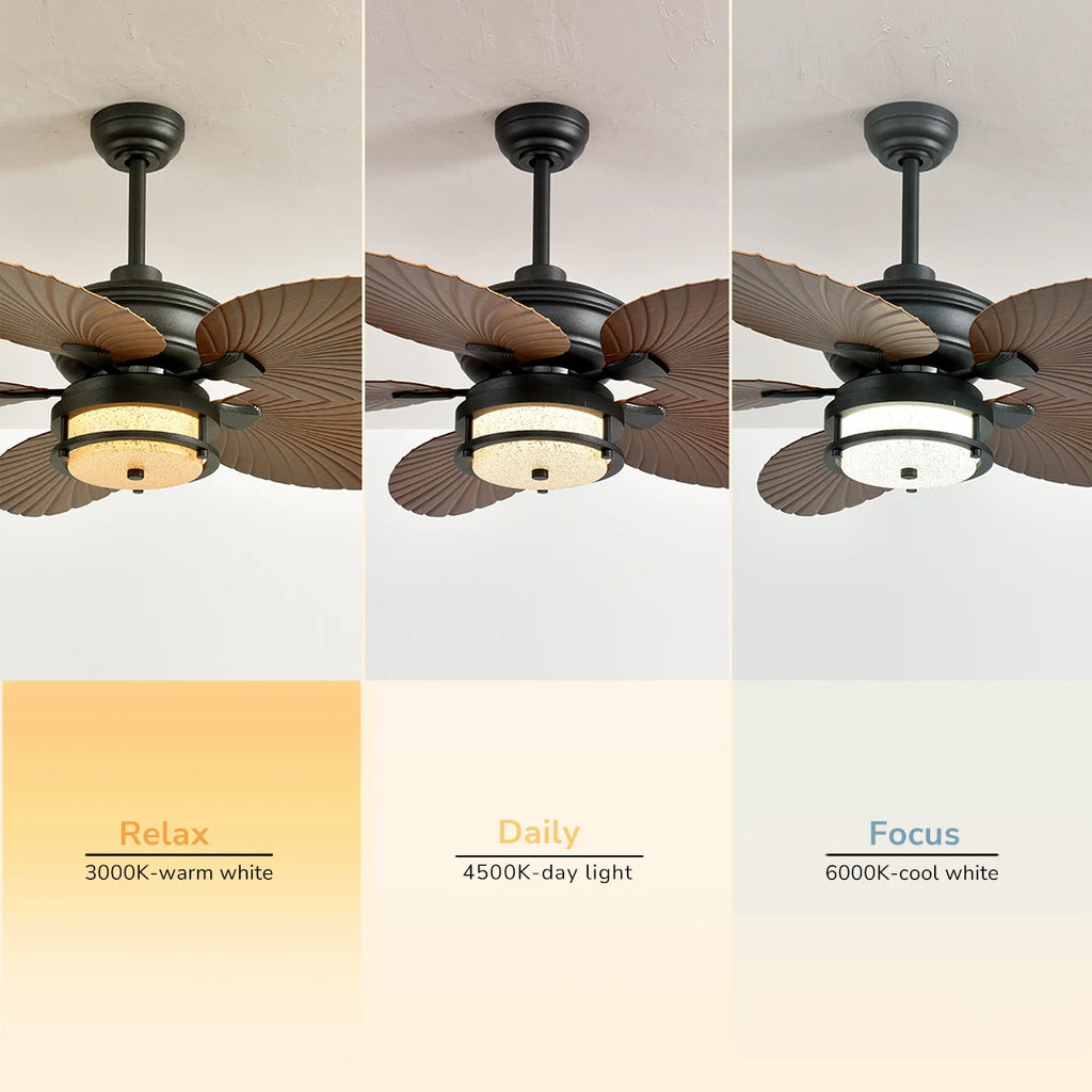 Orison 52'' Outdoor Ceiling Fan with Lights, Tropical Palm Leaf Fan, Wet Rated for Patio, Porch & Gazebo, Dimmable LED, 6-Speed,