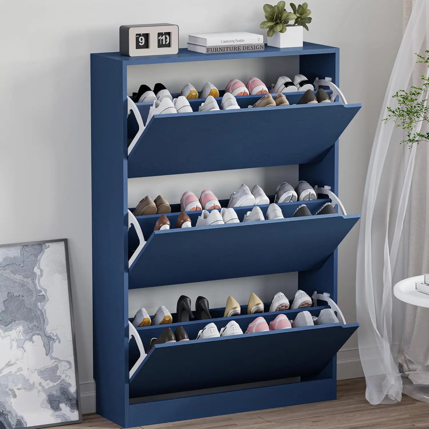 Slim Shoe Cabinet with 3 Flip Drawers, Adjustable Shelves, Freestanding Organizer for Entryway Hallway Closet Storage