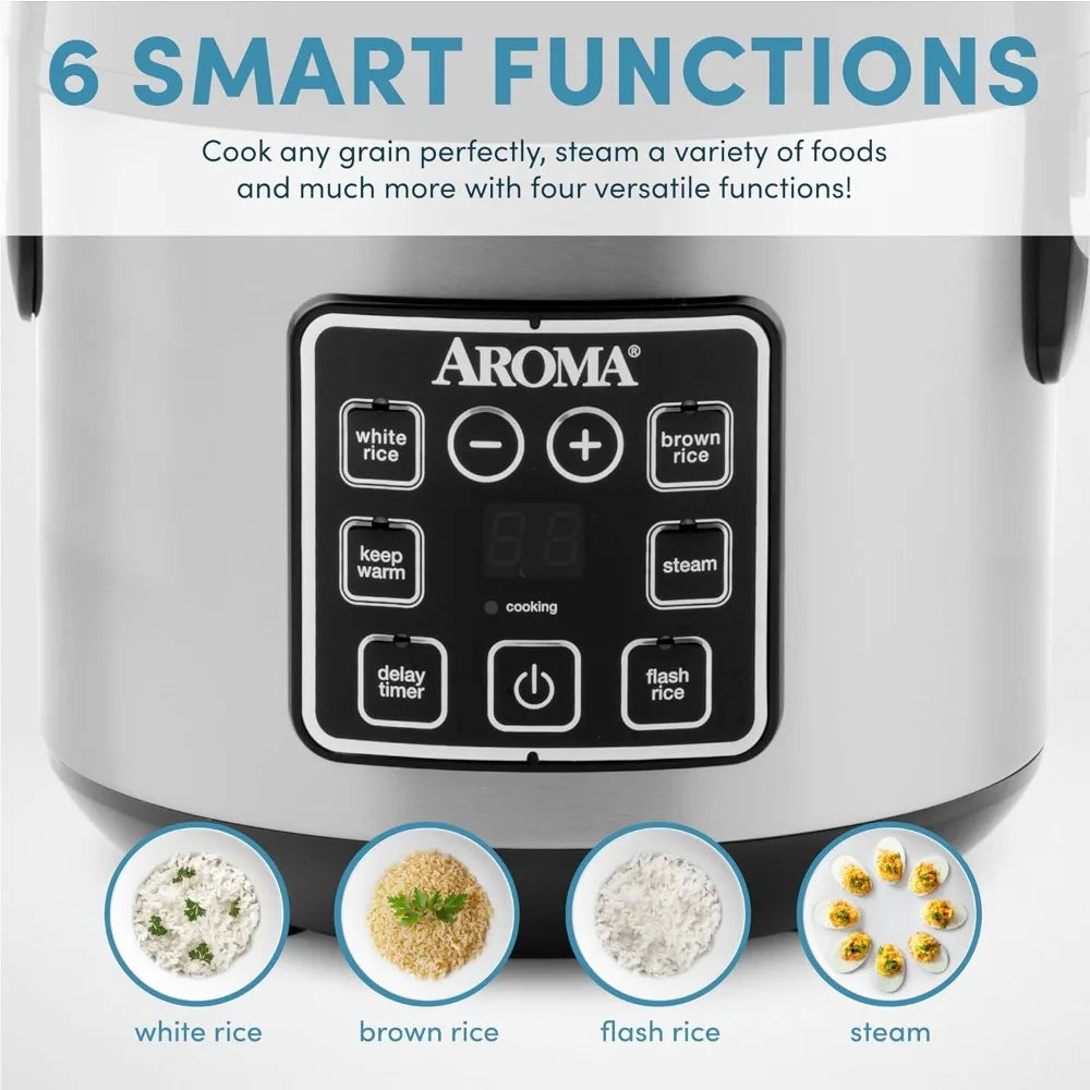 Digital Rice Cooker 4 Uncooked 8 Cooked Steamer Grain Multicooker 2 Qt Stainless
