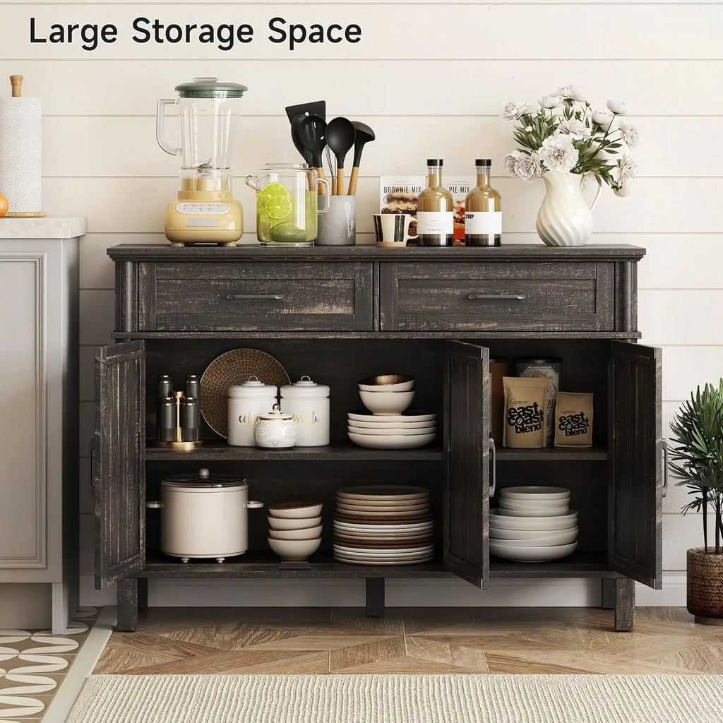 48" (122cm) Rustic Brown Farmhouse Sideboard Buffet Cabinet, Storage Coffee Bar with 2 Drawers + 3 Doors & Adjustable Shelves, Living Room Kitchen Storage Cabinet