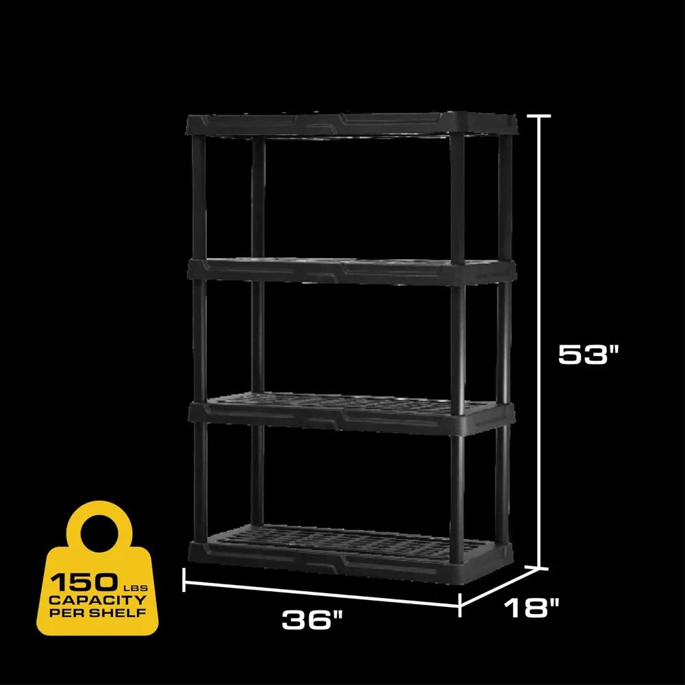 CENTREX CX 4-Tier Heavy Duty Plastic Storage Shelves 150lbs Capacity Per Shelf Black Weather-Resistant Easy Assembly Garage Kitchen