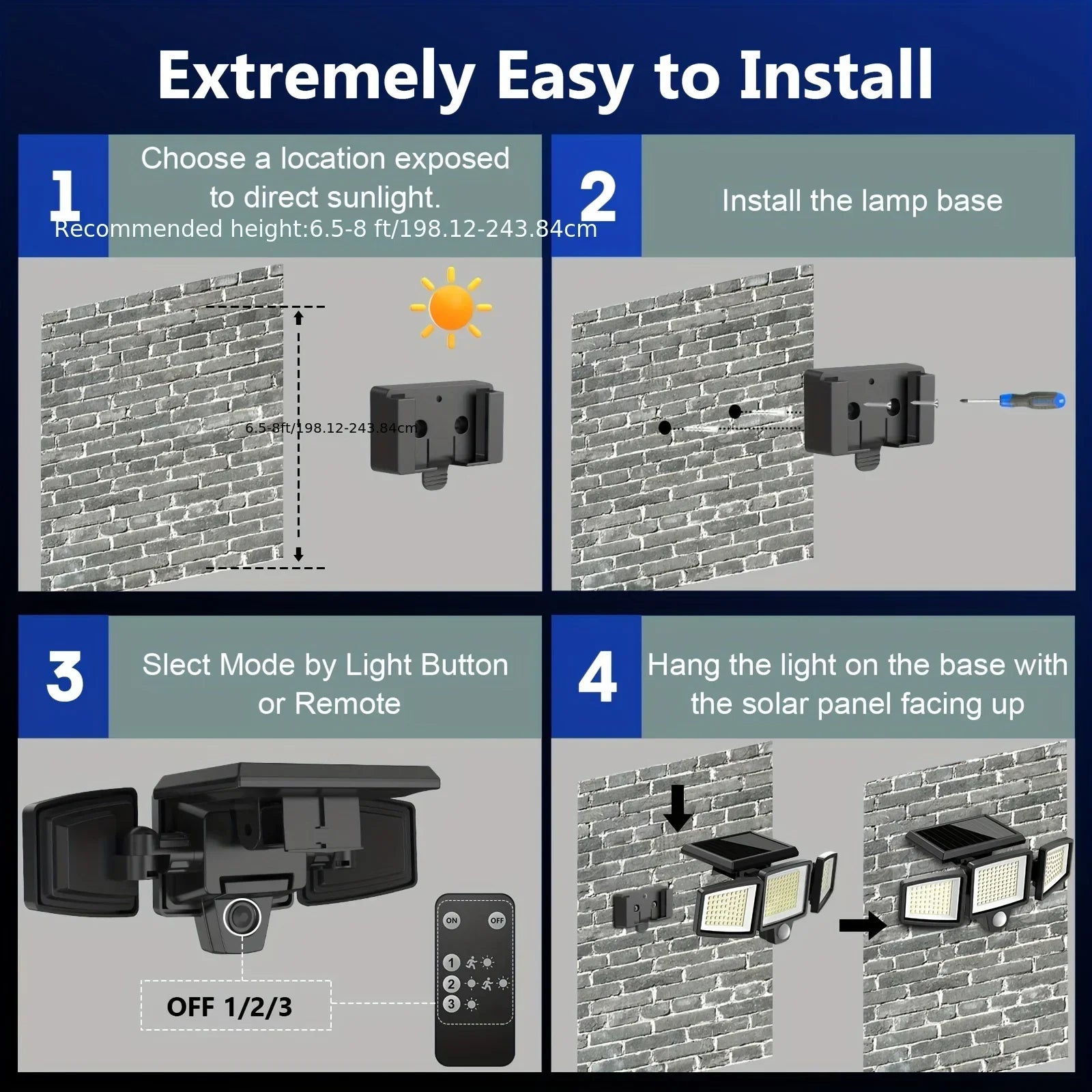 (5/4/3/2/1 pcs) 3-Head Solar Outdoor Light, Motion Sensor Security Light with Wireless Remote Control