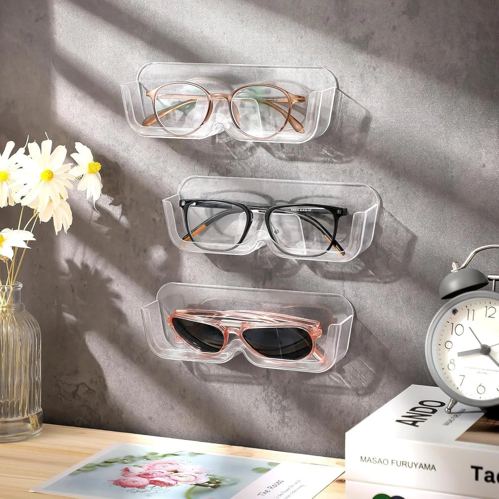 3pcs Wall-Mounted Glasses Holder Stand - Adhesive Eyeglasses Organizer for Nightstand, Reading Glasses, and Sunglasses - Clear