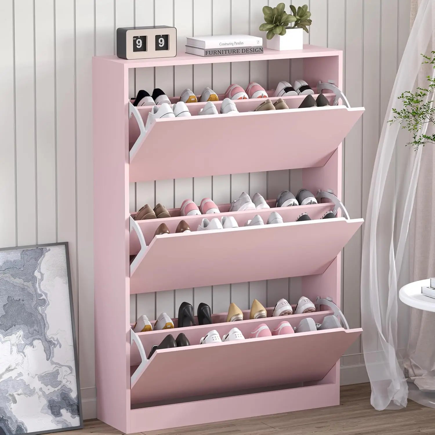 Slim Shoe Cabinet with 3 Flip Drawers, Adjustable Shelves, Freestanding Organizer for Entryway Hallway Closet Storage