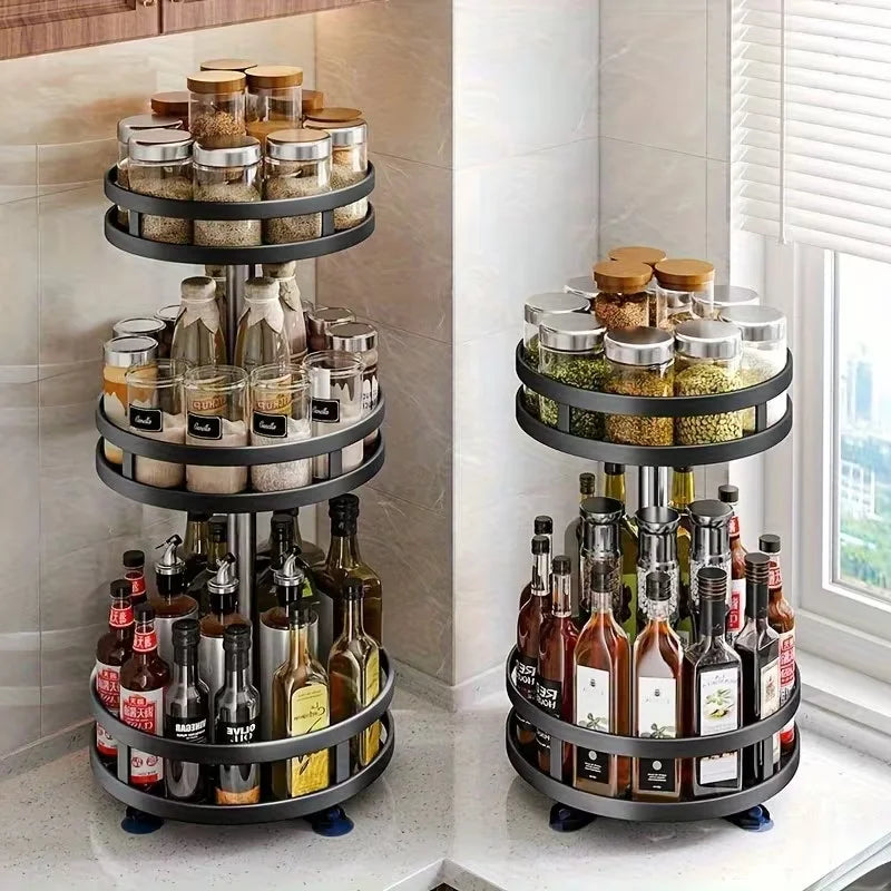 360-Degree Rotating Kitchen Organizer - Metal Spice Rack Featuring Storage Containers  Available in Double Or Triple