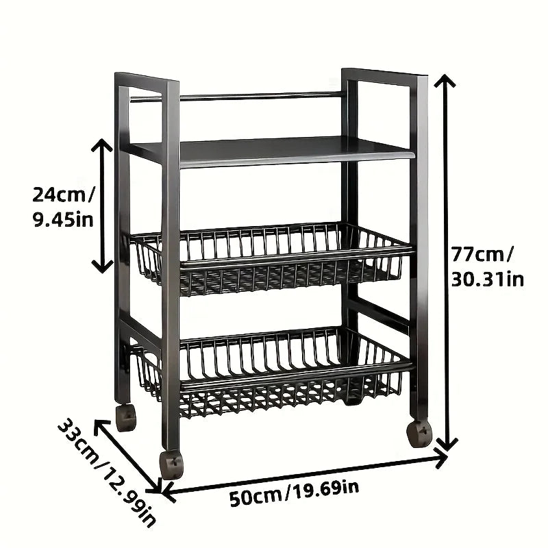 1pc Movable Storage Rack, Adjustable Kitchen Shelf with Baskets, Kitchen Organizer And Storage, Metal Shelf Rack with Wheels, Suitable for Garage, Pantry, Bathroom, Closet, Warm House Gift, New Home, Standing Shelf, Utility R