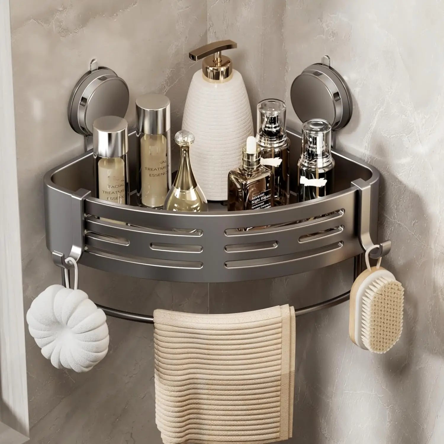Strong Vacuum Suction Corner Shelf, Bathroom Vanity Organizer, Holds Shampoo Soap, No Tools Needed