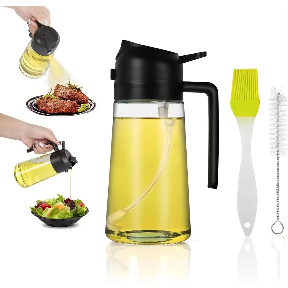 Premium Glass Oil Mister Sprayer Bottle for Kitchen Cooking and Baking 16oz Leak Proof Olive Oil Dispenser with Refillable Brush Perfect for Air Fryer Roasting Grilling BBQ Salad Dressing and Healthy Low Fat Frying High