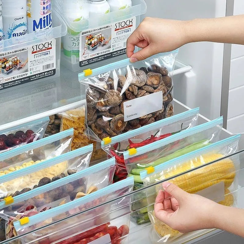 60 Pcs Leak-proof Reusable Safety Ziplock Bags, 3 Sizes for Food Storage and Multiple Scenarios，Leakproof Material for Kitchen Organization，Transparent Fresh-Keeping Sealable Bags, Reusable, with a Stand-Up Zipper Design