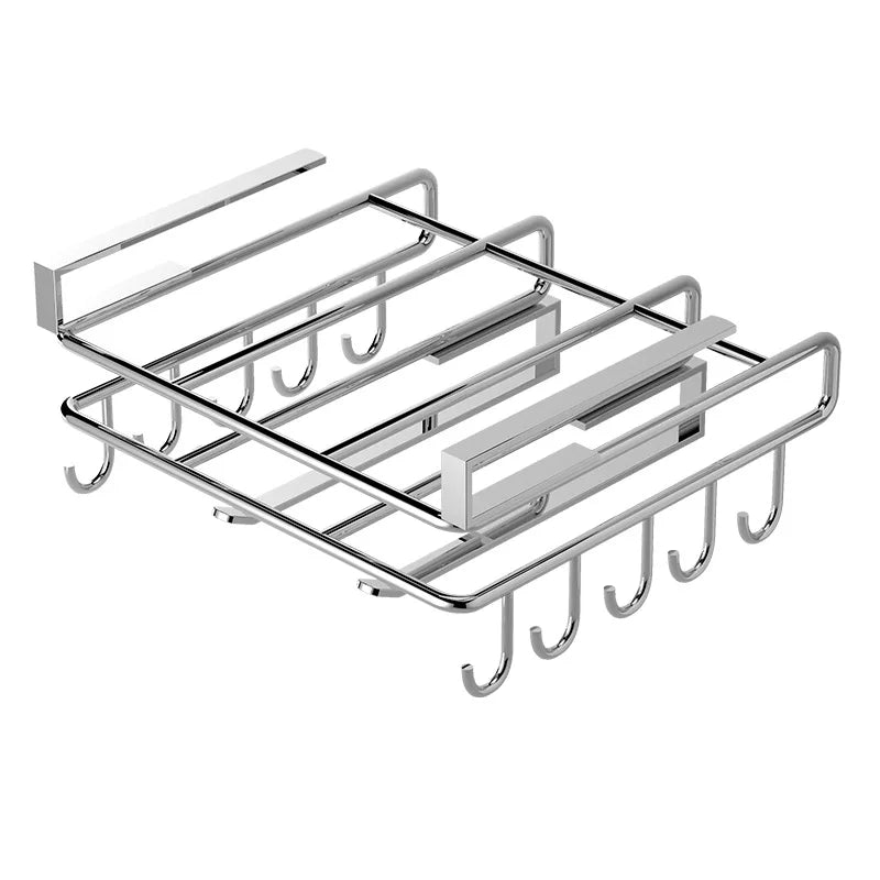 1PC Stainless Steel Hanging Kitchen Storage Rack with Hooks Paper Towel and Utensils Holder Cutting Board Storage Shelf