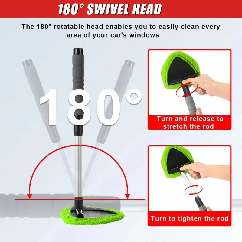 Windshield Cleaner Tool – Car Interior Window Cleaning Kit with Extendable Handle & 4 Microfiber Pads, Auto Wiper Inside Windshield Brush for Car & Home Windows