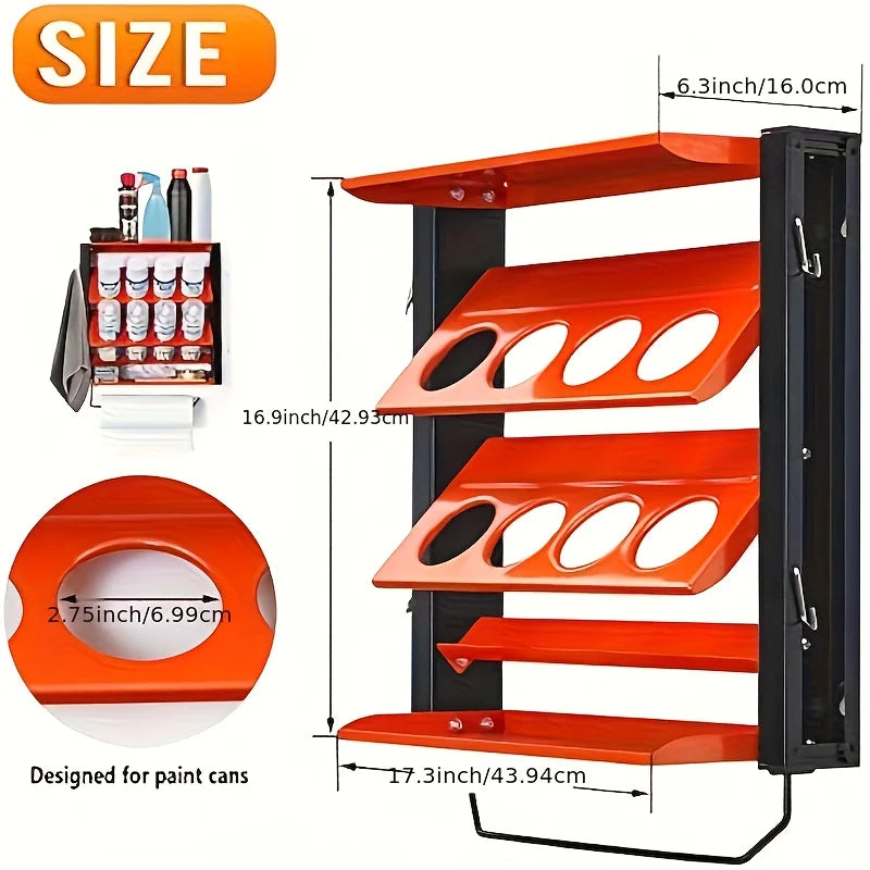 Heavy-Duty Steel Garage, Workshop, Kitchen Organizer - Wall Mounted Spray Tank & Paper Towel Rack with 8 Spray Tank Slots, Double Shelves, Tool Hooks - Space-Saving Heavy-Duty Storage Rack - Holds 100 lbs (46kg) - for Garage,