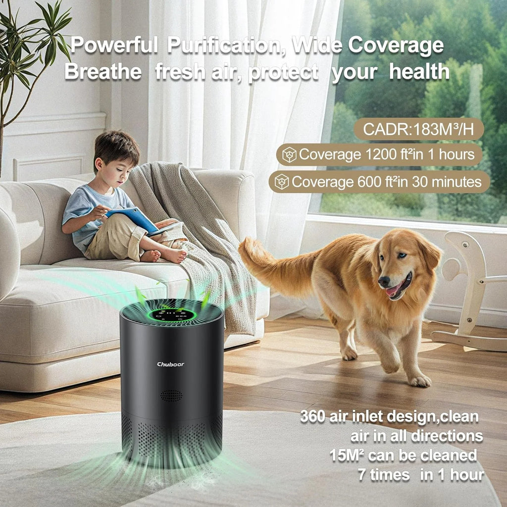 Chuboor Air Purifiers for Home H13 True HEPA for Bedroom Room kitchen for Smoke and Dust Pollen Odors PM2.5 Detection