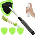 Windshield Cleaner Tool – Car Interior Window Cleaning Kit with Extendable Handle & 4 Microfiber Pads, Auto Wiper Inside Windshield Brush for Car & Home Windows