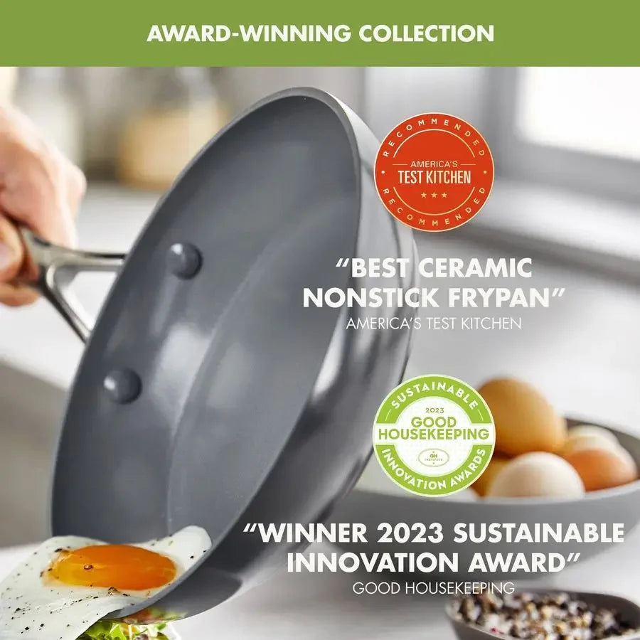 Valencia Pro Ceramic Nonstick 16 Piece Cookware Set, Hard Anodized PFASFree Pots amp Pans, Induction Ready, Compatible on All C