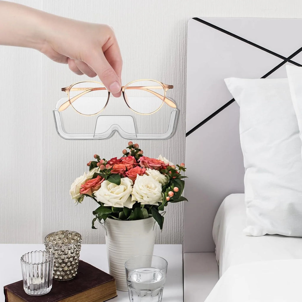 3pcs Wall-Mounted Glasses Holder Stand - Adhesive Eyeglasses Organizer for Nightstand, Reading Glasses, and Sunglasses - Clear