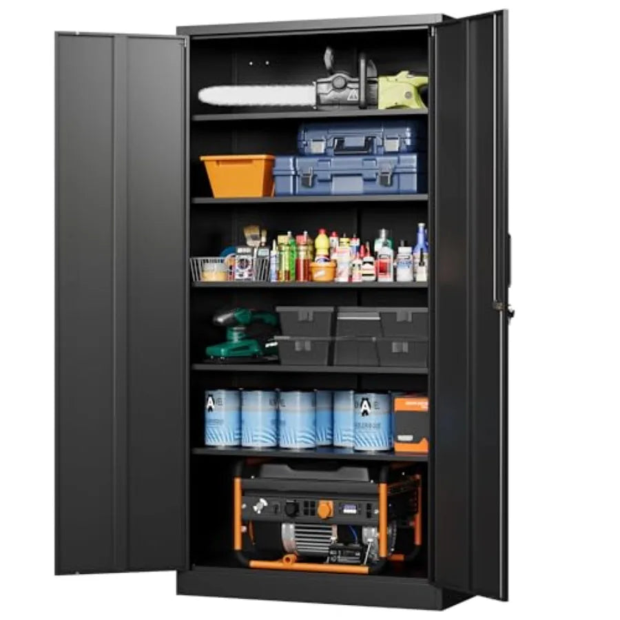 Metal Garage Storage Cabinets with Lock-72 Tall Tool Organizer Steel Lockers, 5 Adjustable Layers Shelves for Home, Office