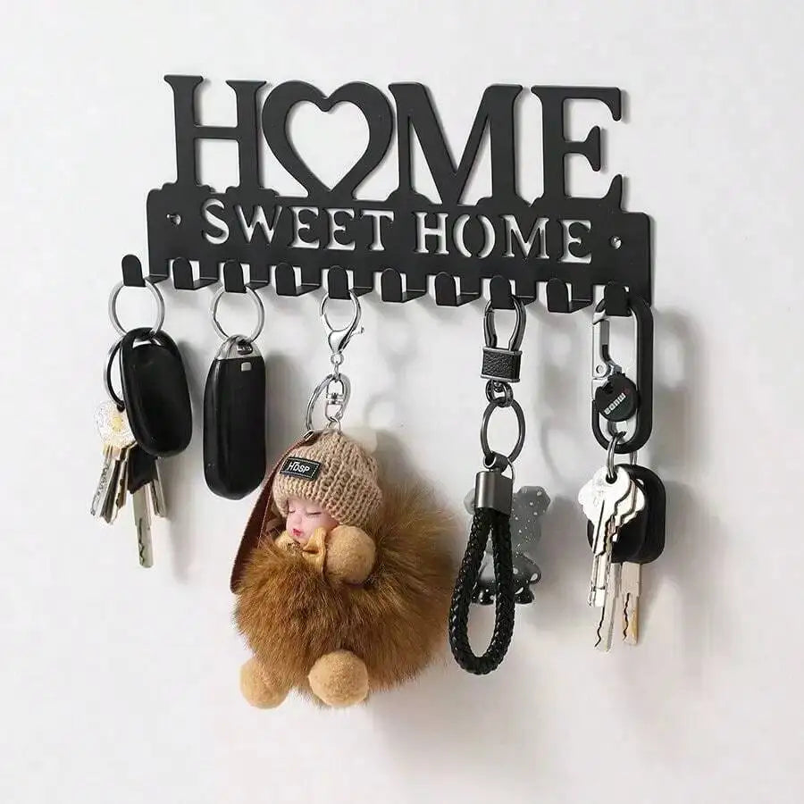 1pc Black Key Holder Wall Mounted Storage Rack, Metal Art Decorative key hook For Coats, Hats, Entrance Hallway