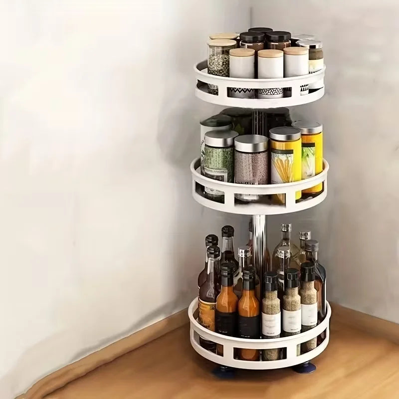 360-Degree Rotating Kitchen Organizer - Metal Spice Rack Featuring Storage Containers  Available in Double Or Triple